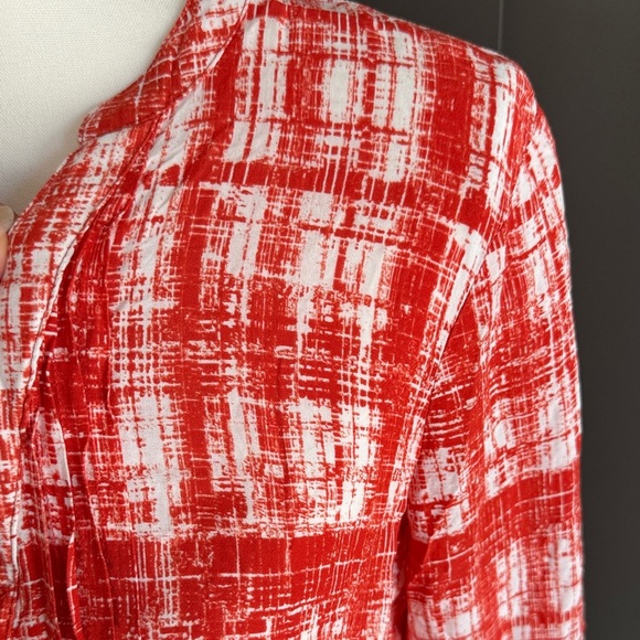 Maeve Vibrant Orange and White Plaid Button Down Shirt 100% Rayon - Picture 2 of 9